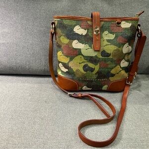 Dooney & Bourke Green Brown Crossbody Bag with Camouflage Design